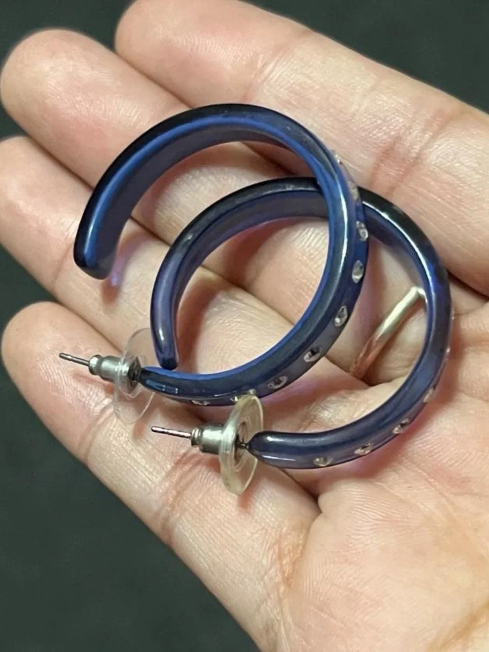 Blue Crystal Accent Hoop Earrings - Unbranded